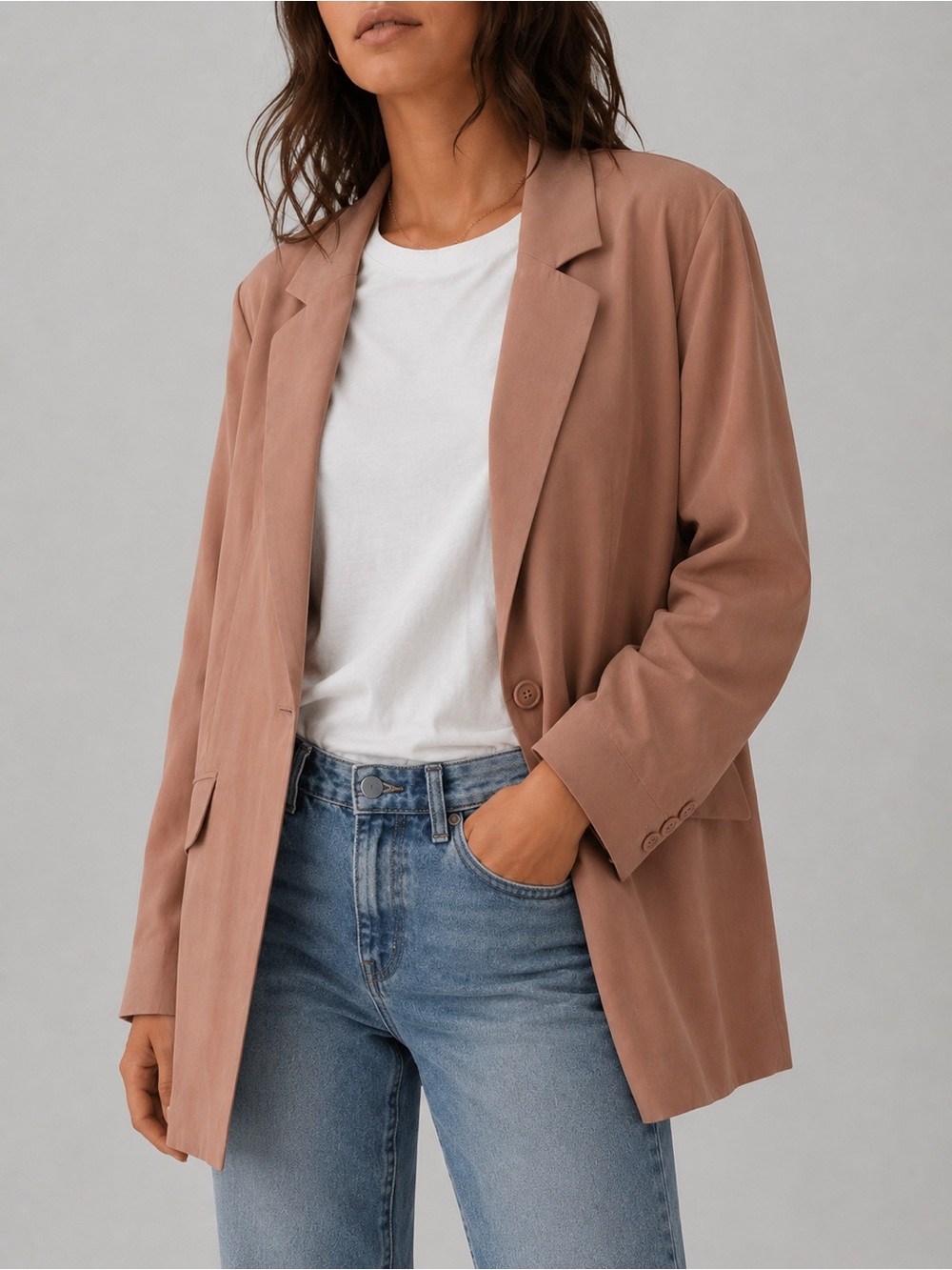 Open Edit Oversized Blazer Large Taupe Nude Relaxed Fit Size Large